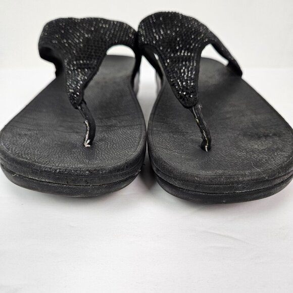 FitFlop LULU Crystal Toe-Post Platform Thong Comfort Sandal All Black 8 EJ8-090 - Picture 6 of 14